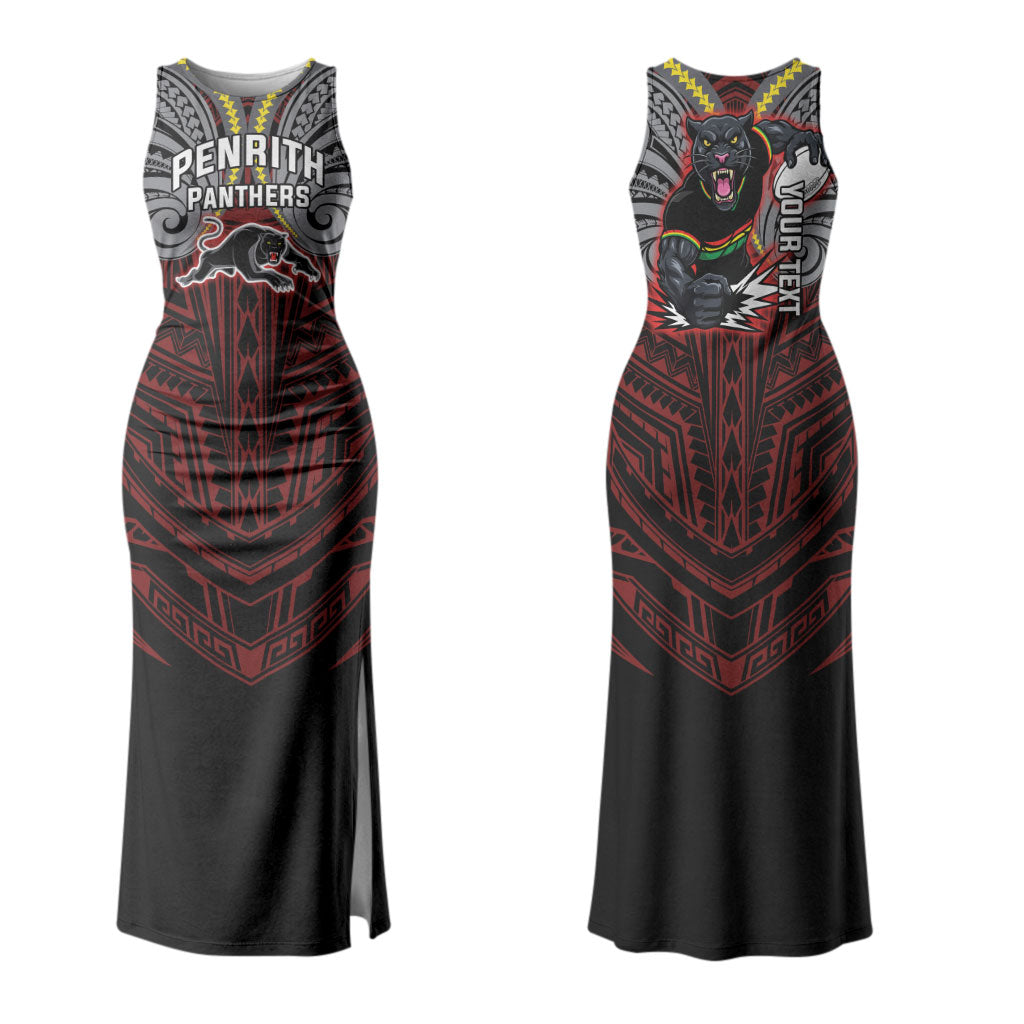 Custom Penrith Panthers Couples Matching Tank Maxi Dress and Hawaiian Shirt Black Panther Warrior Polynesia Islander Rugby Mascot