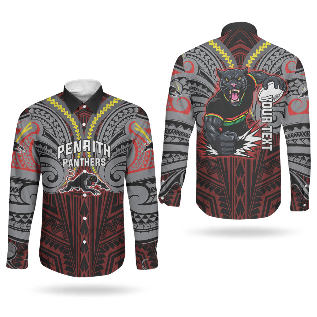 Custom Penrith Panthers Couples Matching Tank Maxi Dress and Long Sleeve Button Shirt Black Panther Warrior Polynesia Islander Rugby Mascot