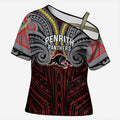 Custom Penrith Panthers Cross Shoulder Shirt Black Panther Warrior Polynesia Islander Rugby Mascot