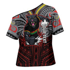 Custom Penrith Panthers Cross Shoulder Shirt Black Panther Warrior Polynesia Islander Rugby Mascot
