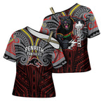 Custom Penrith Panthers Cross Shoulder Shirt Black Panther Warrior Polynesia Islander Rugby Mascot