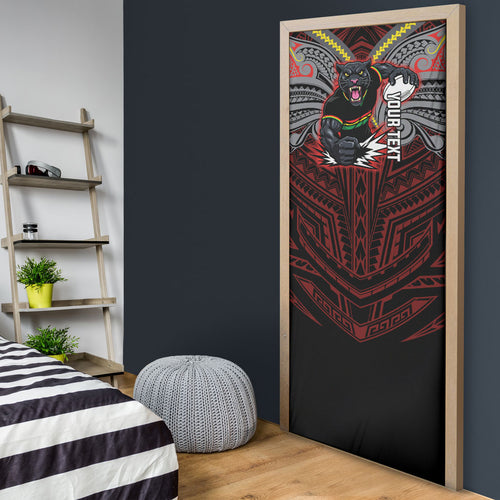 Custom Penrith Panthers Door Cover Black Panther Warrior Polynesia Islander Rugby Mascot