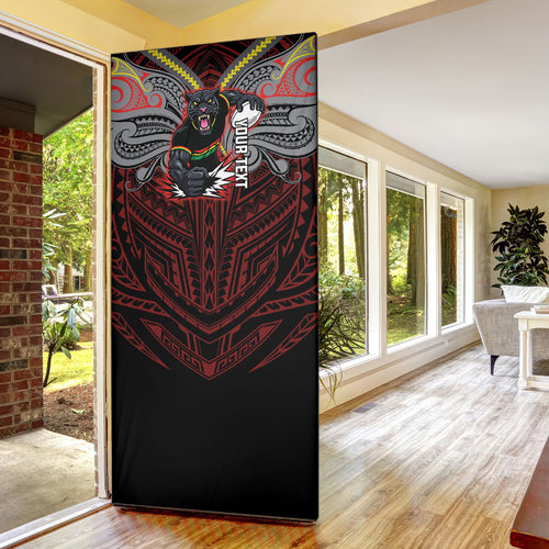 Custom Penrith Panthers Door Cover Black Panther Warrior Polynesia Islander Rugby Mascot
