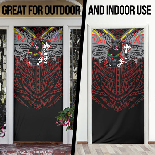 Custom Penrith Panthers Door Cover Black Panther Warrior Polynesia Islander Rugby Mascot