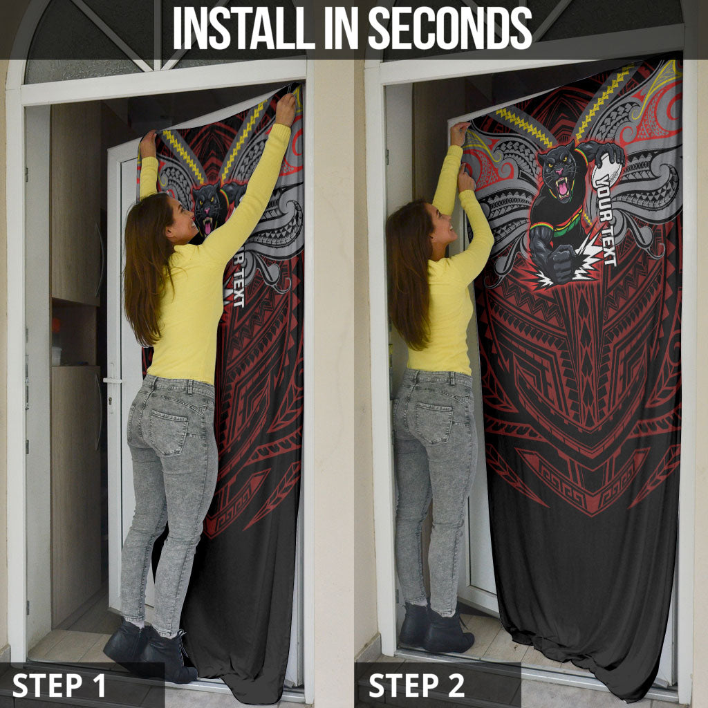 Custom Penrith Panthers Door Cover Black Panther Warrior Polynesia Islander Rugby Mascot