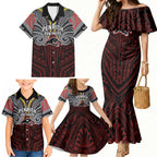 Custom Penrith Panthers Family Matching Mermaid Dress and Hawaiian Shirt Black Panther Warrior Polynesia Islander Rugby Mascot