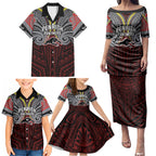 Custom Penrith Panthers Family Matching Puletasi and Hawaiian Shirt Black Panther Warrior Polynesia Islander Rugby Mascot