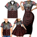 Custom Penrith Panthers Family Matching Short Sleeve Bodycon Dress and Hawaiian Shirt Black Panther Warrior Polynesia Islander Rugby Mascot