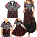 Custom Penrith Panthers Family Matching Summer Maxi Dress and Hawaiian Shirt Black Panther Warrior Polynesia Islander Rugby Mascot