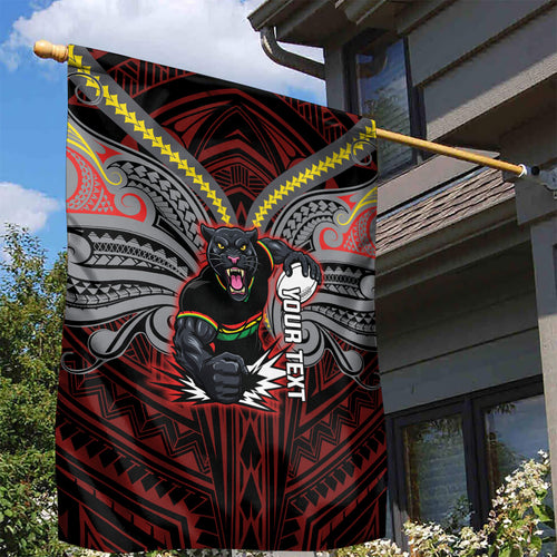Custom Penrith Panthers Garden Flag Black Panther Warrior Polynesia Islander Rugby Mascot