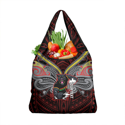 Custom Penrith Panthers Grocery Bag Black Panther Warrior Polynesia Islander Rugby Mascot