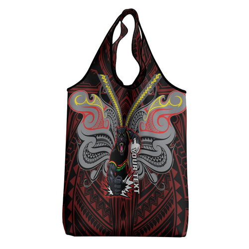 Custom Penrith Panthers Grocery Bag Black Panther Warrior Polynesia Islander Rugby Mascot