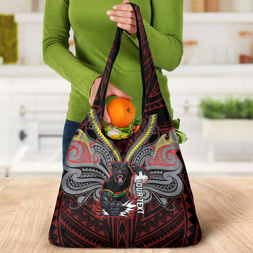 Custom Penrith Panthers Grocery Bag Black Panther Warrior Polynesia Islander Rugby Mascot