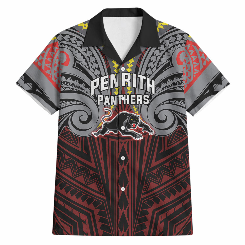 Custom Penrith Panthers Hawaiian Shirt Black Panther Warrior Polynesia Islander Rugby Mascot