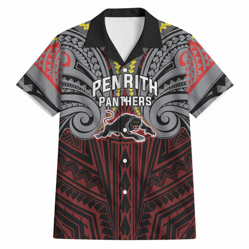 Custom Penrith Panthers Hawaiian Shirt Black Panther Warrior Polynesia Islander Rugby Mascot