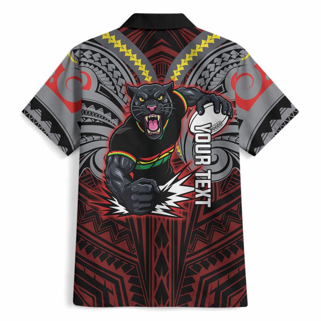 Custom Penrith Panthers Hawaiian Shirt Black Panther Warrior Polynesia Islander Rugby Mascot