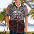 Custom Penrith Panthers Hawaiian Shirt Black Panther Warrior Polynesia Islander Rugby Mascot