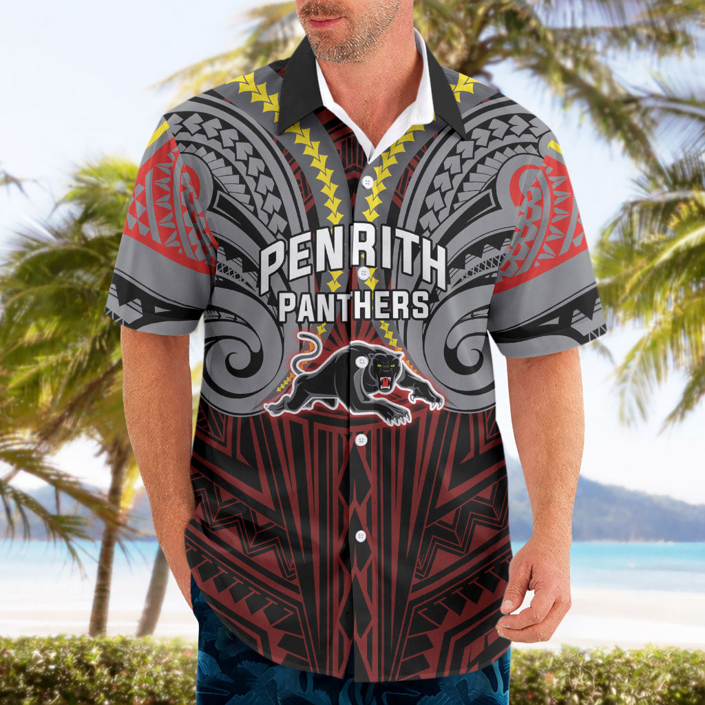 Custom Penrith Panthers Hawaiian Shirt Black Panther Warrior Polynesia Islander Rugby Mascot