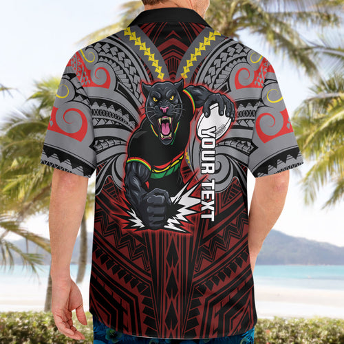 Custom Penrith Panthers Hawaiian Shirt Black Panther Warrior Polynesia Islander Rugby Mascot