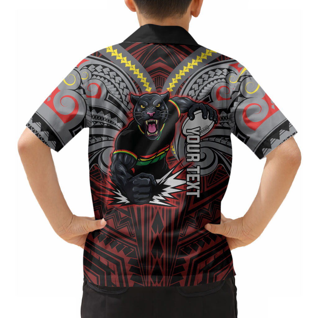 Custom Penrith Panthers Hawaiian Shirt Black Panther Warrior Polynesia Islander Rugby Mascot