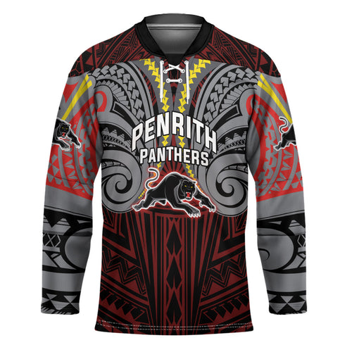 Custom Penrith Panthers Hockey Jersey Black Panther Warrior Polynesia Islander Rugby Mascot