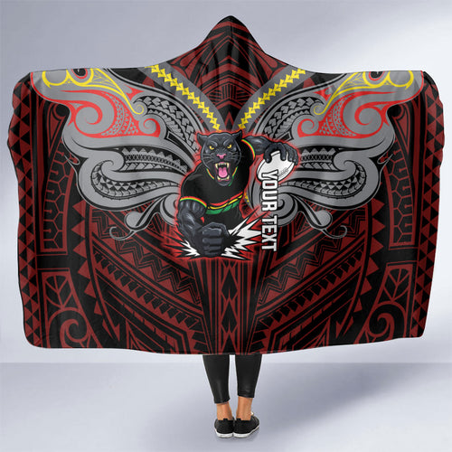 Custom Penrith Panthers Hooded Blanket Black Panther Warrior Polynesia Islander Rugby Mascot