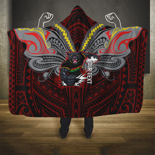Custom Penrith Panthers Hooded Blanket Black Panther Warrior Polynesia Islander Rugby Mascot