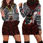 Custom Penrith Panthers Hoodie Dress Black Panther Warrior Polynesia Islander Rugby Mascot
