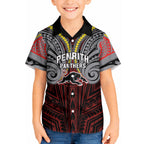 Custom Penrith Panthers Kid Hawaiian Shirt Black Panther Warrior Polynesia Islander Rugby Mascot