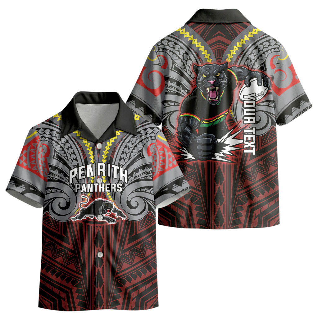 Custom Penrith Panthers Kid Hawaiian Shirt Black Panther Warrior Polynesia Islander Rugby Mascot