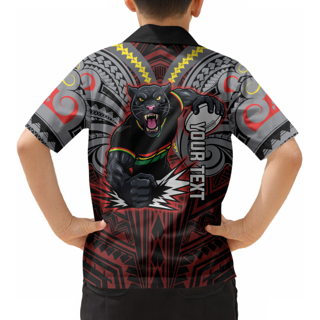 Custom Penrith Panthers Kid Hawaiian Shirt Black Panther Warrior Polynesia Islander Rugby Mascot