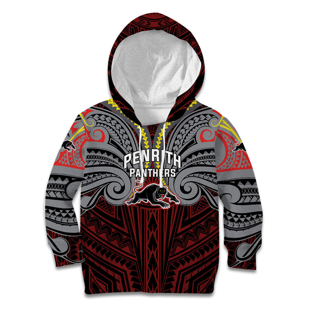 Custom Penrith Panthers Kid Hoodie Black Panther Warrior Polynesia Islander Rugby Mascot