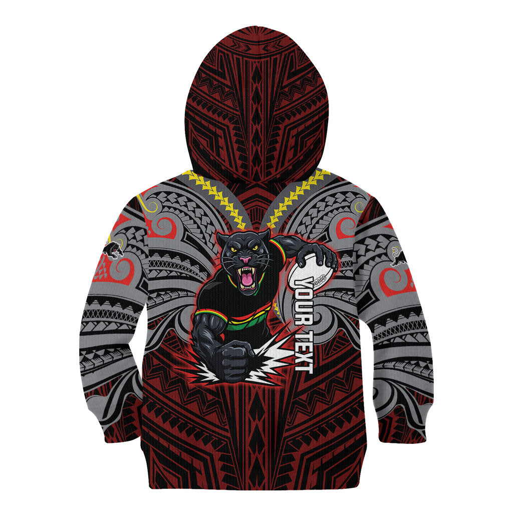 Custom Penrith Panthers Kid Hoodie Black Panther Warrior Polynesia Islander Rugby Mascot