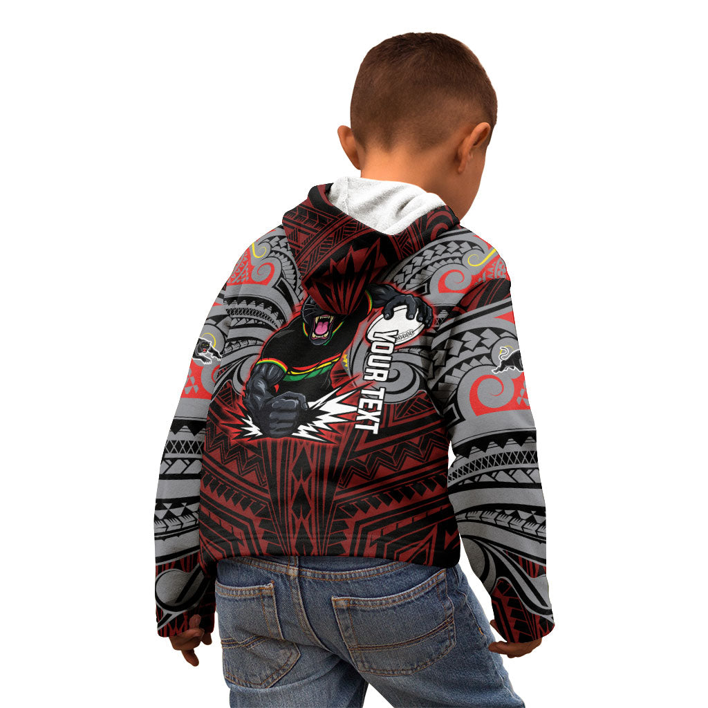 Custom Penrith Panthers Kid Hoodie Black Panther Warrior Polynesia Islander Rugby Mascot