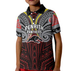 Custom Penrith Panthers Kid Polo Shirt Black Panther Warrior Polynesia Islander Rugby Mascot