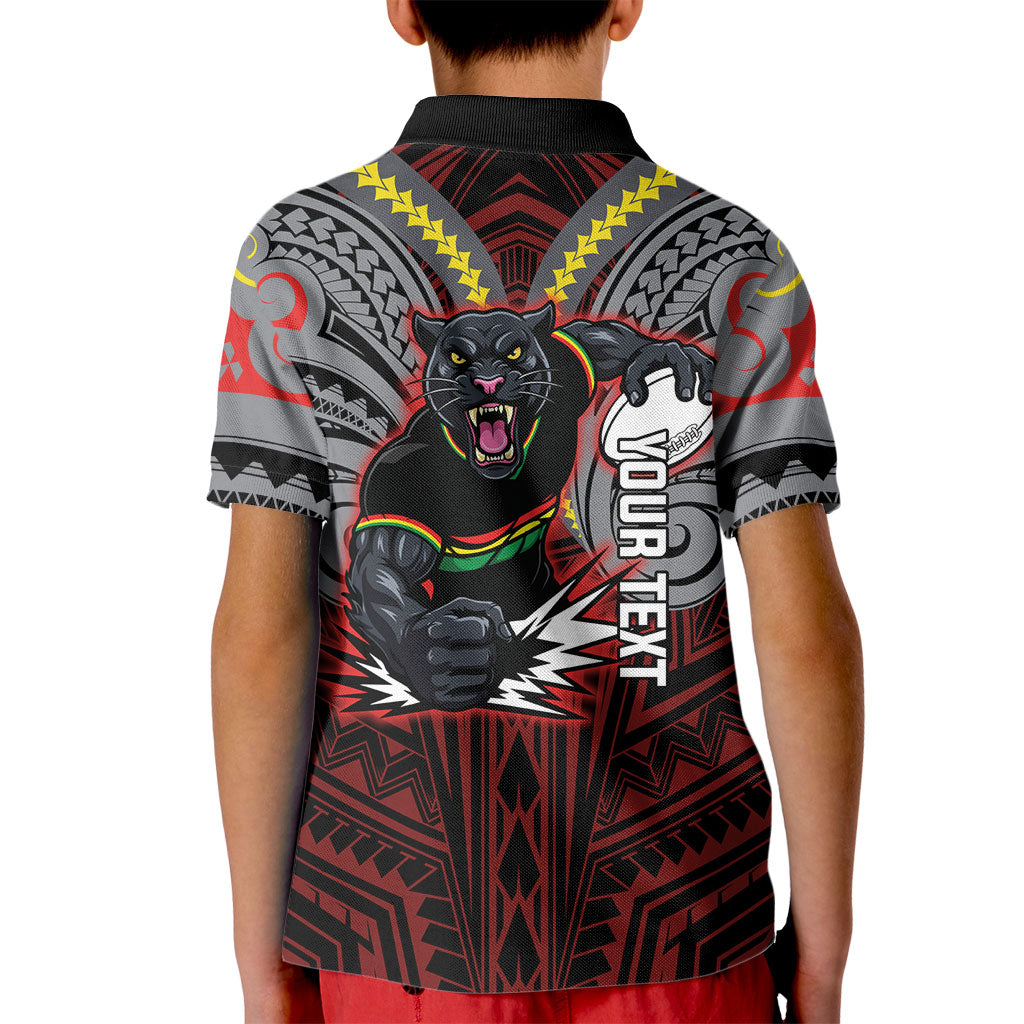 Custom Penrith Panthers Kid Polo Shirt Black Panther Warrior Polynesia Islander Rugby Mascot
