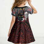 Custom Penrith Panthers Kid Short Sleeve Dress Black Panther Warrior Polynesia Islander Rugby Mascot