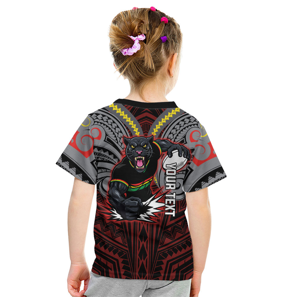 Custom Penrith Panthers Kid T Shirt Black Panther Warrior Polynesia Islander Rugby Mascot