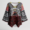 Custom Penrith Panthers Kimono Sleeve Blouse Black Panther Warrior Polynesia Islander Rugby Mascot