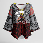 Custom Penrith Panthers Kimono Sleeve Blouse Black Panther Warrior Polynesia Islander Rugby Mascot