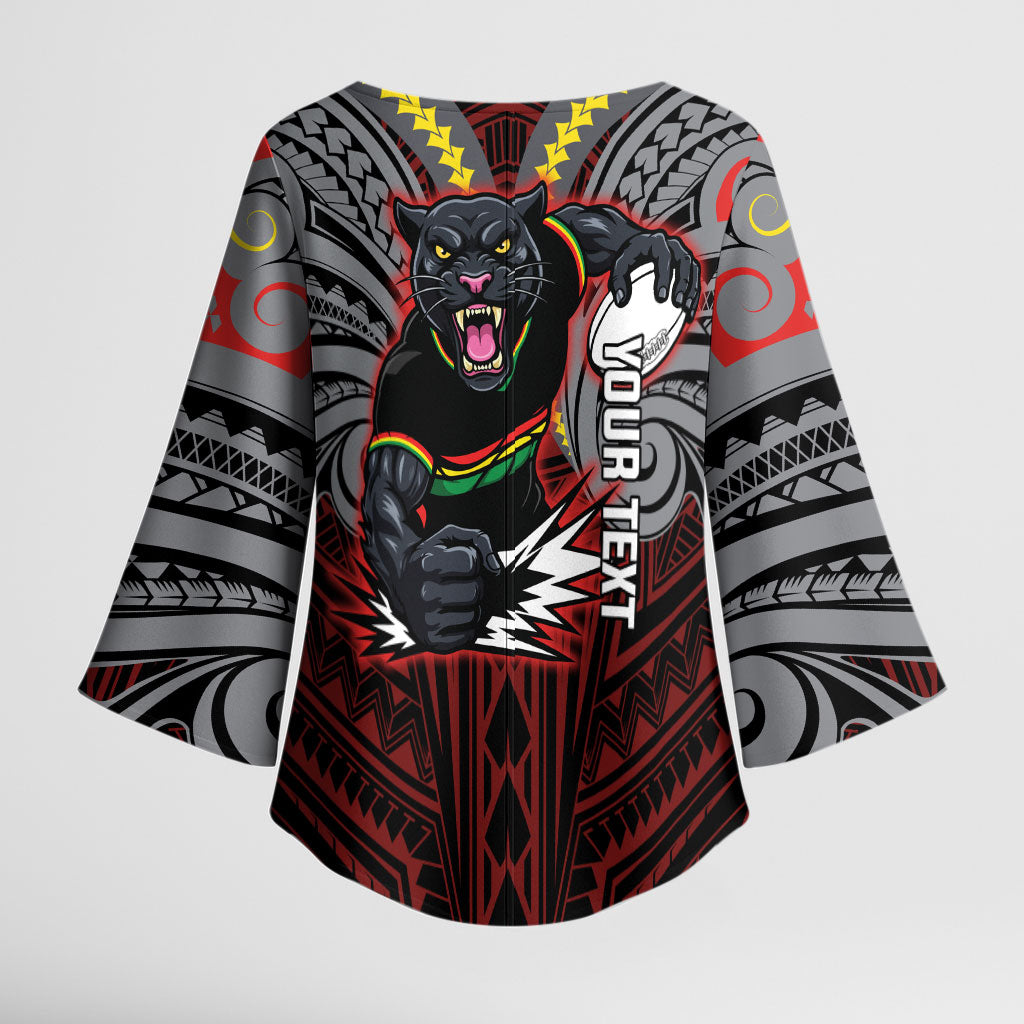 Custom Penrith Panthers Kimono Sleeve Blouse Black Panther Warrior Polynesia Islander Rugby Mascot