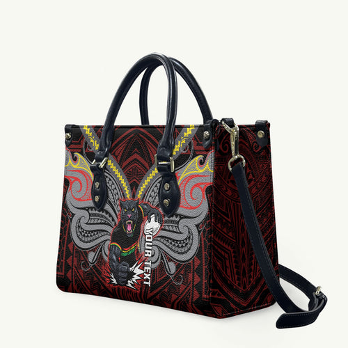Custom Penrith Panthers Leather Bag Black Panther Warrior Polynesia Islander Rugby Mascot