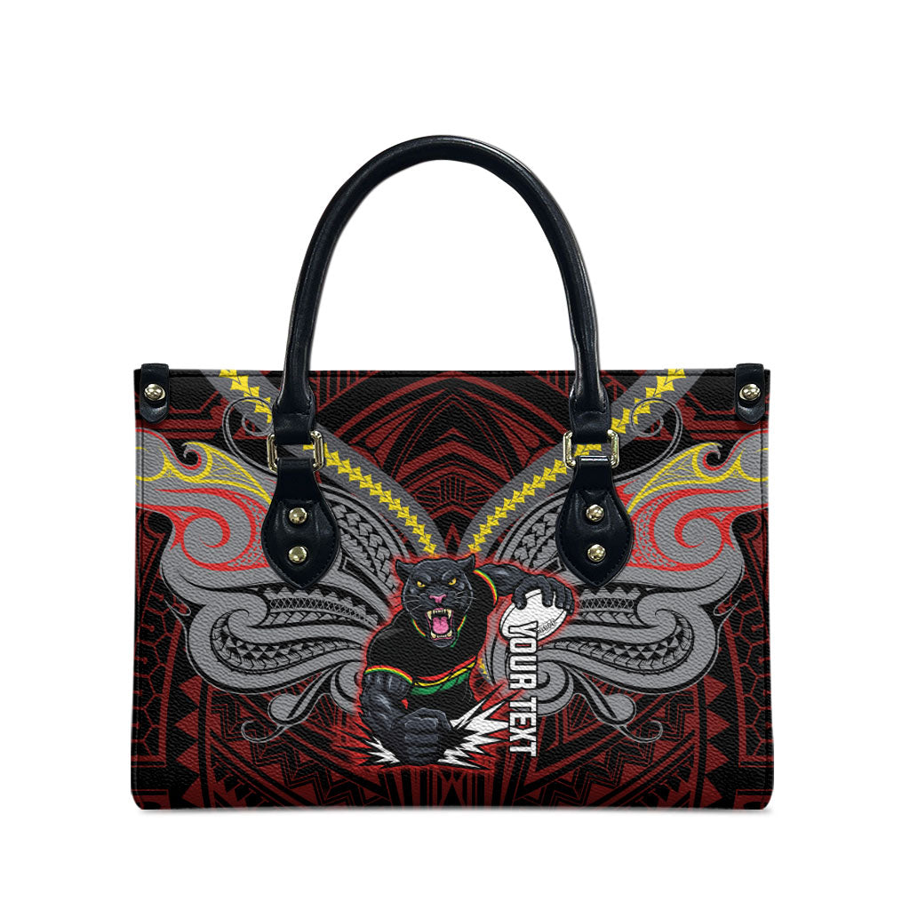 Custom Penrith Panthers Leather Bag Black Panther Warrior Polynesia Islander Rugby Mascot