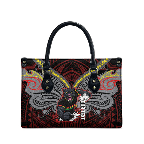 Custom Penrith Panthers Leather Bag Black Panther Warrior Polynesia Islander Rugby Mascot