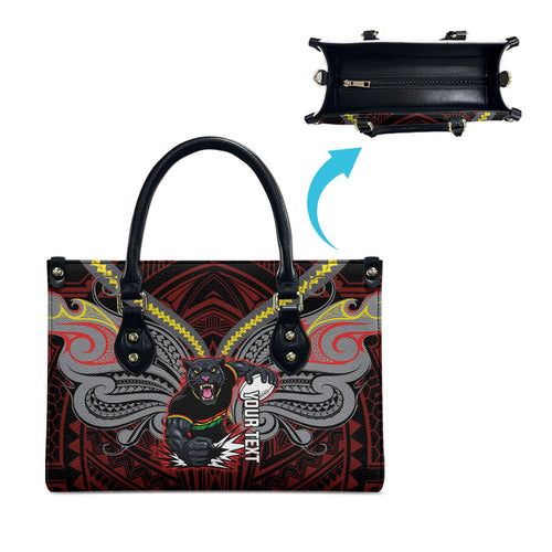 Custom Penrith Panthers Leather Bag Black Panther Warrior Polynesia Islander Rugby Mascot