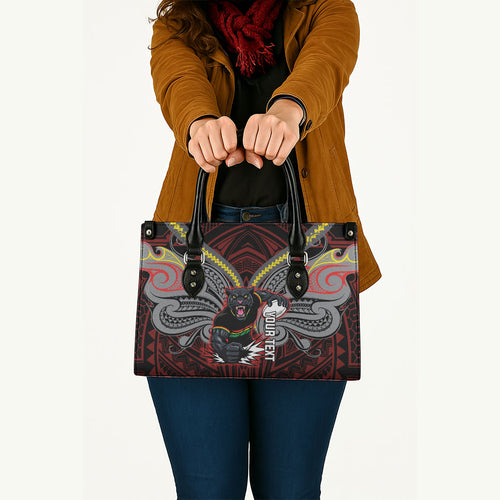 Custom Penrith Panthers Leather Bag Black Panther Warrior Polynesia Islander Rugby Mascot