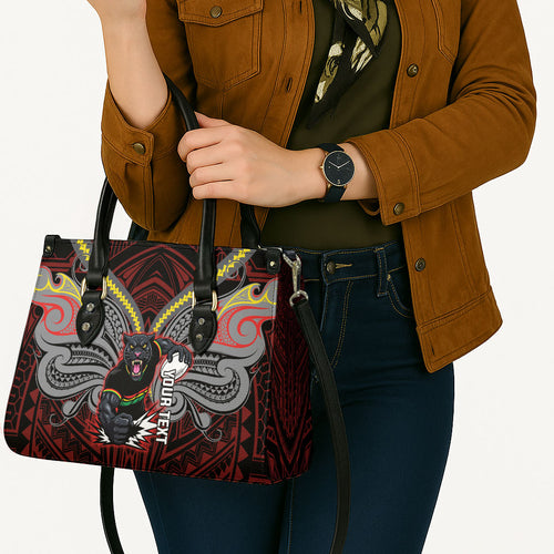 Custom Penrith Panthers Leather Bag Black Panther Warrior Polynesia Islander Rugby Mascot