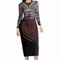 Custom Penrith Panthers Long Sleeve Bodycon Dress Black Panther Warrior Polynesia Islander Rugby Mascot