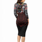 Custom Penrith Panthers Long Sleeve Bodycon Dress Black Panther Warrior Polynesia Islander Rugby Mascot