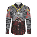Custom Penrith Panthers Long Sleeve Button Shirt Black Panther Warrior Polynesia Islander Rugby Mascot